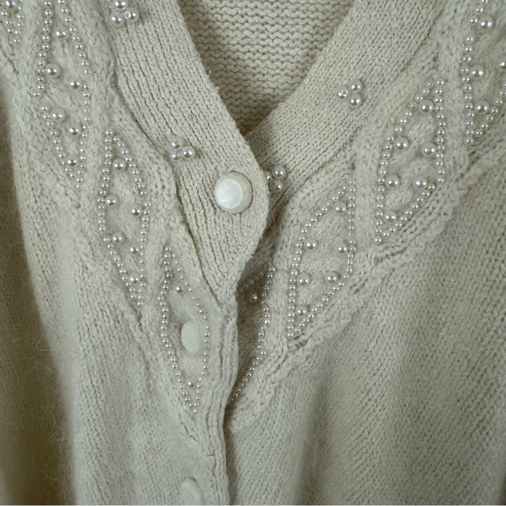 Vintage Angora Silk Cardigan by Private Party Size L Pearl Beaded Grannycore - Picture 4 of 11
